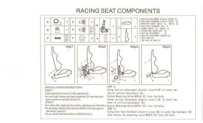 Sedili regolabili/sede di automobile di corsa rossi del PVC e neri di sport con il singolo cursore